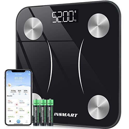 Báscula Grasa Corporal Bluetooth, INSMART Báscula Baño Digital con APP Inteligente, 13 Monitores de Composición Corporal, para Andriod y iOS, 180kg Negro