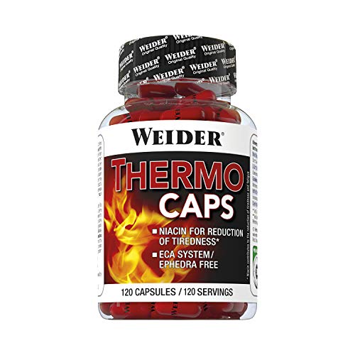 Weider Thermo Caps- 120 Capsulas, Disminuye el apetito, Potente fórmula termogénica con cafeína; Enriquecido con Cromo, Cúrcuma, l-Carnitina, 120 unidad, 1