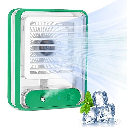 Aire Acondicionado Portátil, HyAdierTech Mini Refrigerador de Aire Móvil Ventilador Humidificador Purificador con 3 Velocidades/7 Colores,4 en 1 Enfriador de Aire para el Hogar y la Oficina (Green)
