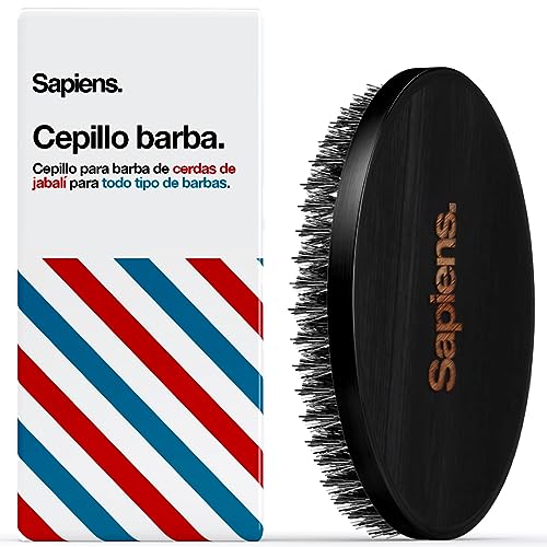 Sapiens Barbershop Cepillo Barba Hombre - Cepillo Barba con Cerdas de Jabalí - Cepillo Alisador Ideal para Peinar la Barba y Bigote, Aplicar Aceite Barba - Beard Brush